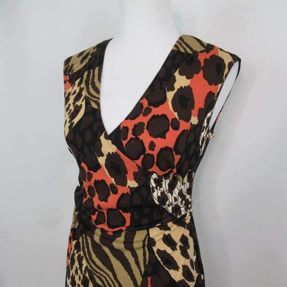 BCBG PARIS Faux-Wrap Surplice Sheath Dress Sleeveless Mixed Animal Print Size PM - Picture 2 of 11